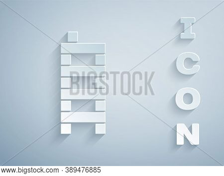Paper Cut Mahjong Pieces Icon Isolated On Grey Background. Chinese Mahjong Red Dragon Game Emoji. Pa