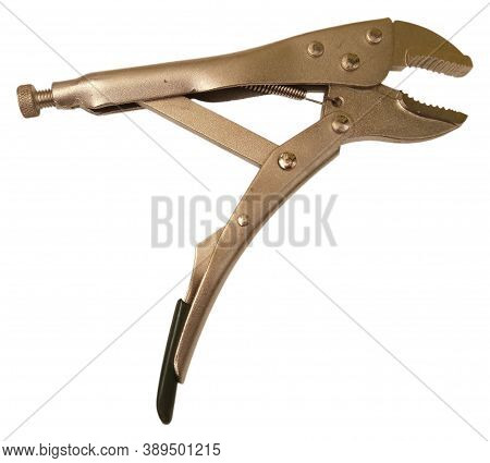 Manual Clamping Pliers With A Lock On A White Background