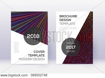 Modern Cover Design Template Set. Rainbow Abstract Lines On Wine Red Background. Fabulous Cover Desi