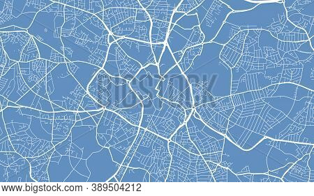 Vector Map Of Birmingham, United Kingdom, Uk. Street Map Poster Illustration. Birmingham Map Art.