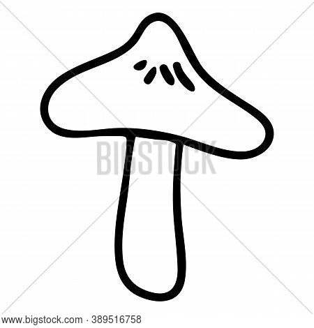 Punk Rock Webcap Mushroom Monochrome Lineart Vector Illustration. Simple Alternative Sticker Clipart