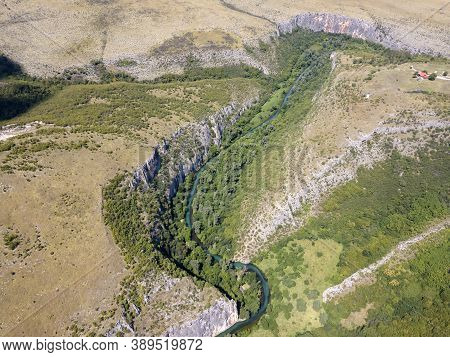 Aerial View Of Iskar Panega Geopark Along The Gold Panega River, Bulgaria