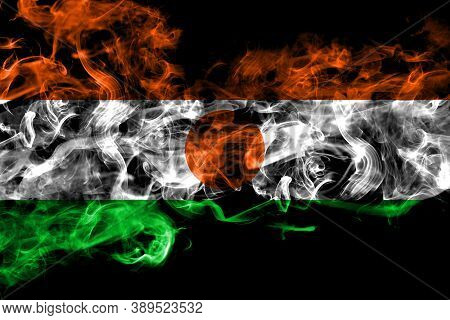 Niger, Nigerien Smoke Flag Isolated On Black Background