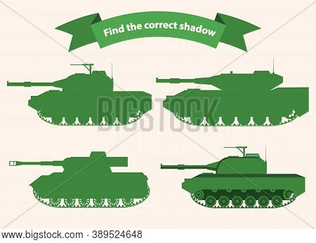 Find The Correct Shadow Tank.educational Game For Children Military Tanks .