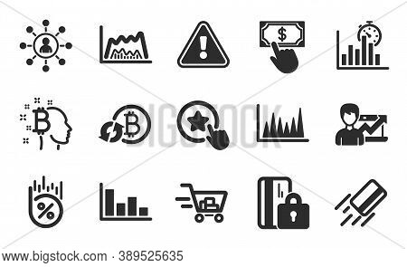 Credit Card, Trade Chart And Shopping Cart Icons Simple Set. Report Timer, Payment Click And Network