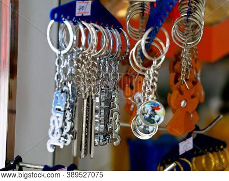 Key Chains With Catholic Religious Symbols In A Pious Articles Shop