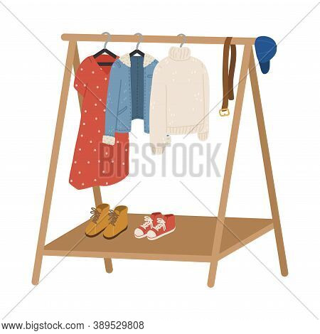 Rail And Hangers For Feminine Stylish Clothes, Foots And Accessories