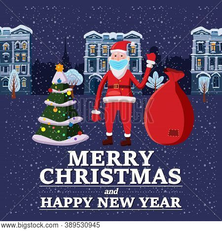 Santa Claus In Medical Mask Covid Protection. Social Distancing On Merry Christmas Holiday, Corona V