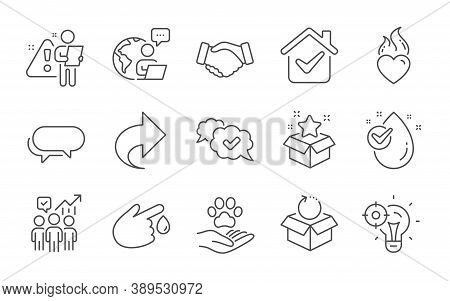 Return Package, Seo Idea And Heart Flame Line Icons Set. Loyalty Program, Business Statistics And Wa