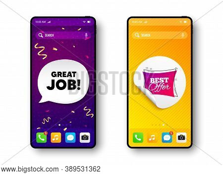 Best Offer Banner. Phone Mockup Vector Confetti Banner. Discount Sticker Shape. Sale Coupon Bubble I