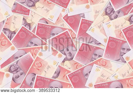 10 Estonian Kroon Bills Lies In Big Pile. Rich Life Conceptual Background