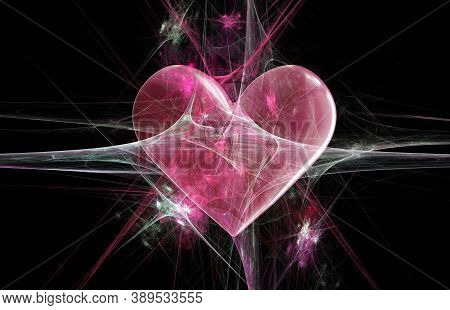 Heart In A Web, Stucked In A Spider Web, Tangled Relationship Concept, 3d Render