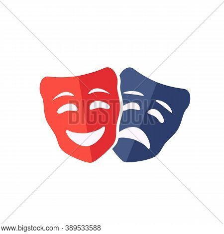 Theatrical Masks Isolated On White Background. Comedy And Tragedy Mask Concept Icon. Vector Stock