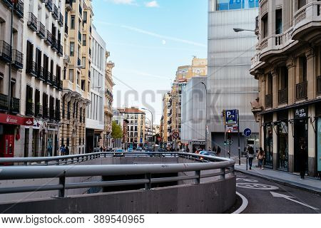 Madrid, Spain - 26 September 2020: Mejia Lequerica Street In Historic Centre Of Madrid
