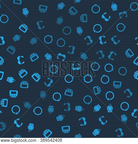 Set Bicycle Bell, Brake Disc, Sport Cycling Sunglasses And Speedometer On Seamless Pattern. Vector