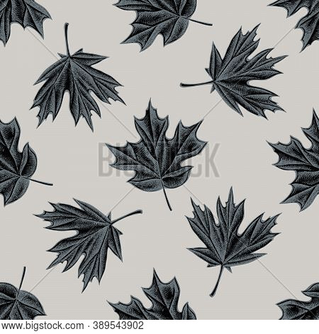 Seamless Pattern With Hand Drawn Stylized Maple Stock Illustration