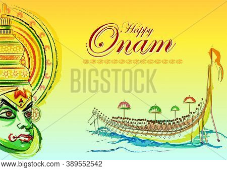Vector Design Of Kathakali Dancer On Happy Onam Festival Background Of Kerala South India In Indian 