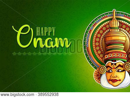Vector Design Of Kathakali Dancer On Happy Onam Festival Background Of Kerala South India In Indian 