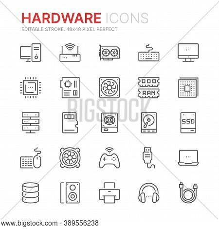 Collection Of Hardware Related Line Icons. 48x48 Pixel Perfect. Editable Stroke