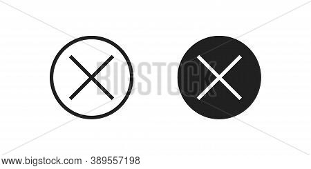 Close Button Sign Mark. Cross Icon Set, X Web Symbol Circle Concept In Vector Flat