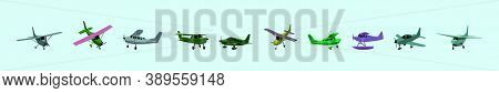 Set Of Cessna Plane Cartoon Icon Design Template With Various Models. Vector Illustration Isolated O