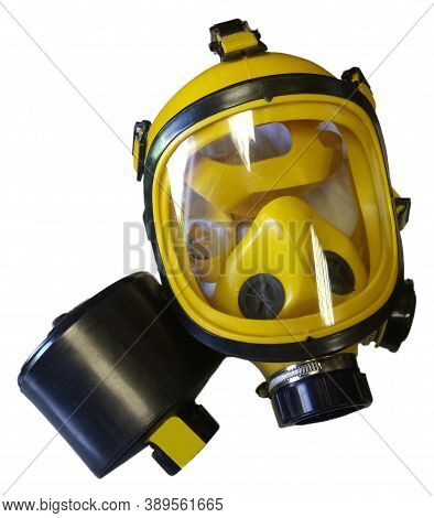 Yellow Respirator Mask With Filter On White Background