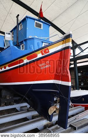 Istanbul, Turkey - September 20, 2020: Tekel 15 Cargo Ship In Rahmi M. Koc Industrial Museum. Koc Mu