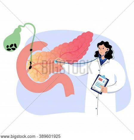 Pain Or Inflammation And Stones In Pancreas. Gastrointestinal Clinic Logo. Doctor Appointment And Pa