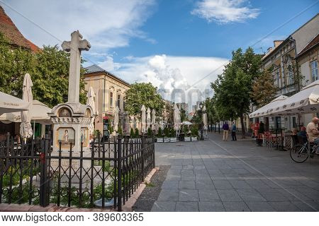 Belgrade, Serbia - June 17, 2018: Catholic Calvary With A Cross On Veliki Trg, The Main Square Of Ze