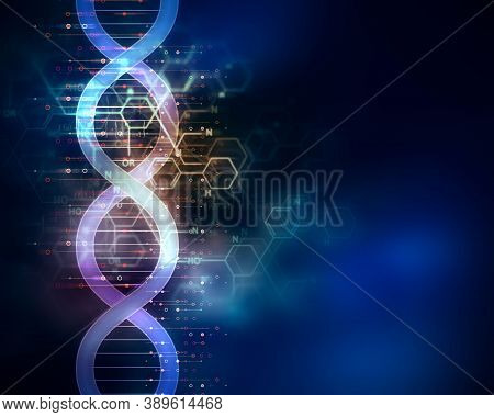 3d Render Of Dna Molecule Structure. Dna Abstract Medical And Health Care Background. Concept Dna Fu