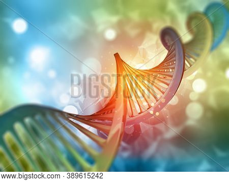 3d Render Of Dna Molecule Structure. Dna Abstract, Concept Dna Futuristic On Hi Tech Blue Background