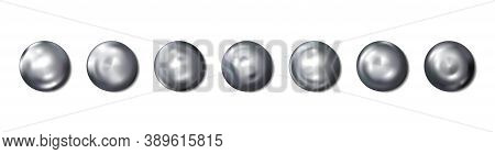 Realistic Construction Rivets Heads Metal Set Isolated On White Background. Shiny Caps. In Surface T