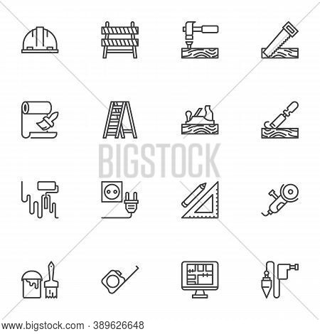 Construction And Repair Tool Line Icons Set, Outline Vector Symbol Collection, Linear Style Pictogra