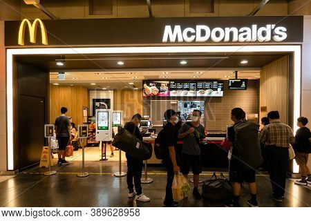Banqiao, Taiwan - Oct 4th, 2020: McDonalds at Banqiao Bus and MRT Station in New Taipei city, Taiwan