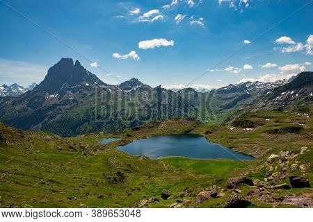 Pic Du Midi Ossau And Ayous Lake In The French Pyrenees Mountains