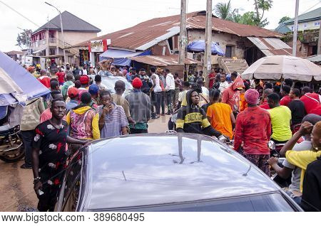 Lagos, Nigeria - October 12, 2020: Group Of Nigerian Youths Protesting Around The City About End Sar