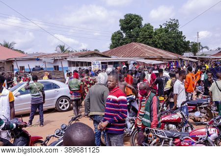 Lagos, Nigeria - October 12, 2020: Group Of Nigerian Youths Protesting Around The City About End Sar