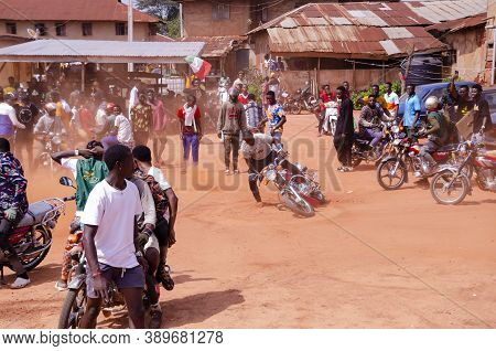 Lagos, Nigeria - October 12, 2020: Group Of Nigerian Youths Protesting Around The City About End Sar