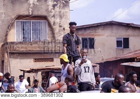 Lagos, Nigeria - October 12, 2020: Group Of Nigerian Youths Protesting Around The City About End Sar