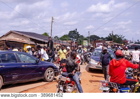 Lagos, Nigeria - October 12, 2020: Group Of Nigerian Youths Protesting Around The City About End Sar