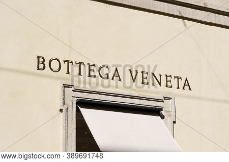 Bottega Veneta Sign Of Store Located In Milans Fashion District. Bottega Veneta Is An Italian Luxury
