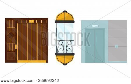 Elevator As Vertical Cable Transportation Machine Vector Set