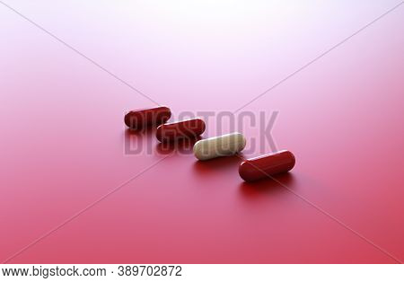 Red And White Capsule Medicine. 3d Illustration.