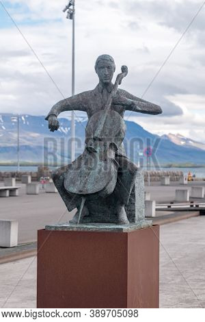 Reykjavik, Iceland - June 20, 2020: Erling Blöndal Bengtsson Musician Sculpture. Sculpture Outside H