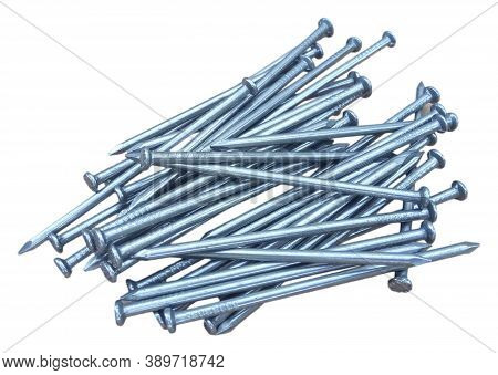 New Construction Galvanized Nails On White Background