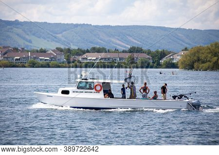 Collingwood, Ontario / Canada - August 22nd: A Local Fishing Charter Boat Returns To The Collingwood