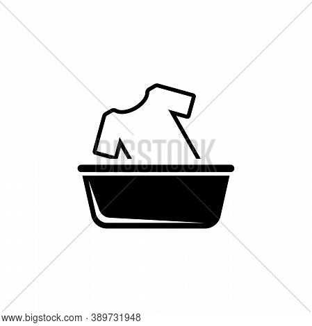 Hand Wash Clothes In Basin, Washing A T-shirt. Flat Vector Icon Illustration. Simple Black Symbol On