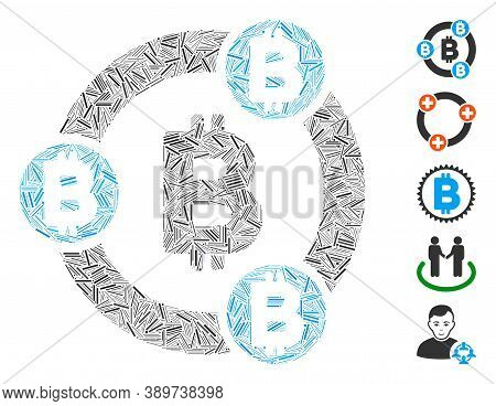 Line Mosaic Based On Bitcoin Collaboration Icon. Mosaic Vector Bitcoin Collaboration Is Composed Wit