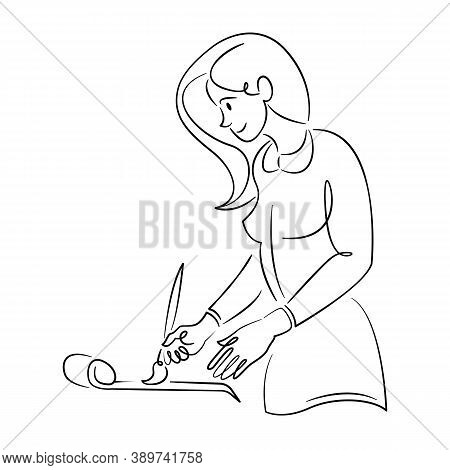 Young Woman Artist Paints A Picture With A Brush On Canvas, Painting Creativity. Continuous Single L