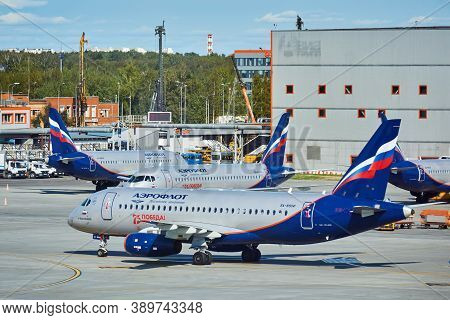 Moscow, Russia - September 16, 2020: Aeroflot Aircraft On The Hardstand Of Sheremetyevo Airport